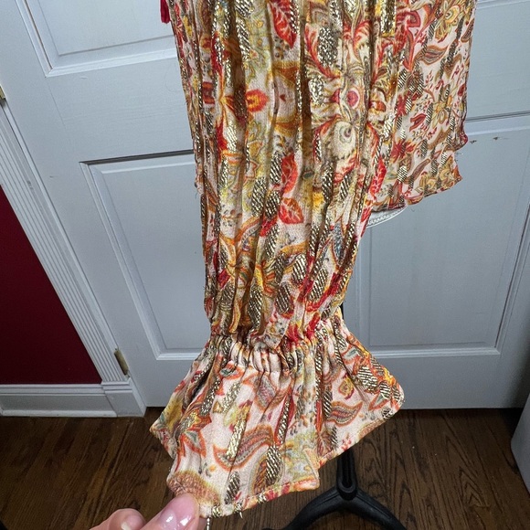 Anthropologie’s Love the Label Floral Peasant Blouse Gold/Orange Hues Size XS - Picture 8 of 13